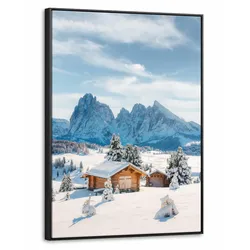 LEINWAND Bilder mit Rahmen - Winter - Hütte - Berge - Aussicht - Schnee - 60x80