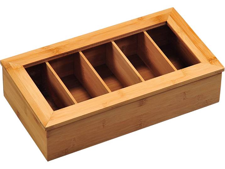 Teedose KESPER Teebox , beige (natur), B:20cm H:9cm L:36cm, Bambus, Lebensmittelaufbewahrungsbehälter, Teedose, mit 5 Fächern