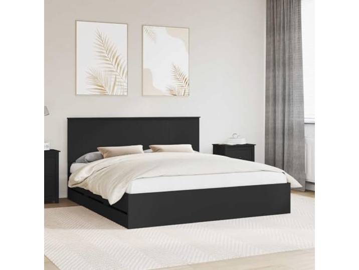 KTHLBRH Bettgestell schwarz 180 x 200 cm aus technischem Holz Mit versteckten Schubladen, selbsttragend, feste Latten, einfache Reinigung