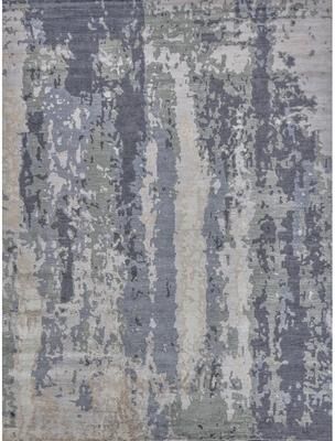 EXQUISITE RUGS Bamboo Silk Hand-knotted Blue/Grey Area Rug.