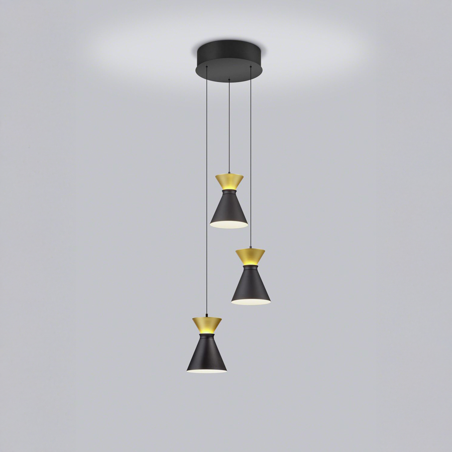 Helestra 3-er LED-Pendelleuchte LUK mattschwarz-mattgold 66/2615.28 4022671120906