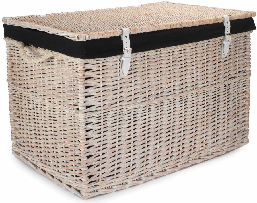 Fleur De Lis Living Fleur De Lis Wicker Storage Hamper Basket with Lining White Wash/Black 187.5L