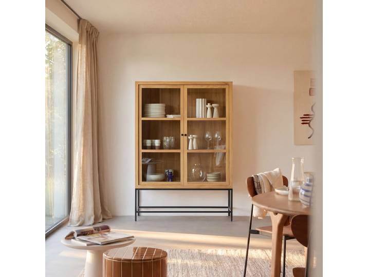 Hohe Teakholz-Vitrine 120 Babeth - Natur