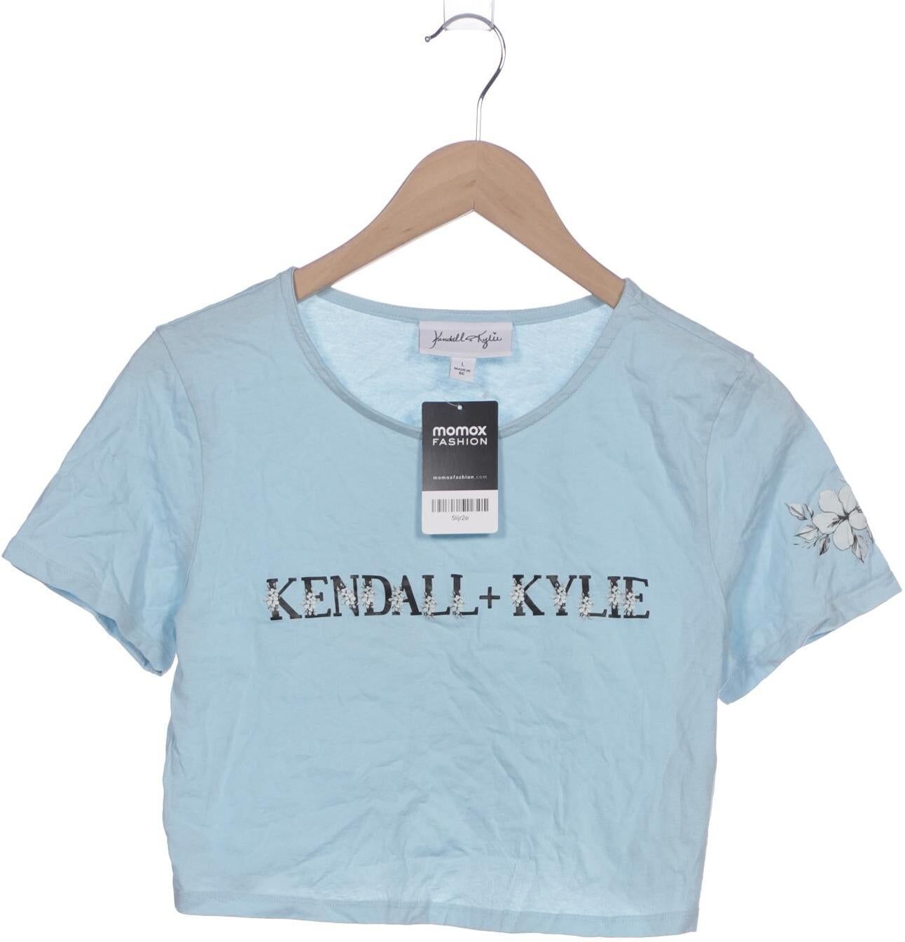 Kendall + Kylie Damen T-Shirt, Hellblau, Gr. L, Baumwolle - Second Hand