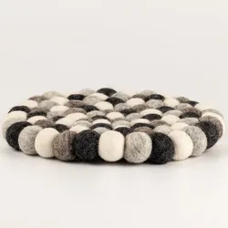 Felt Ball Round Placemat- 20cm Multi  Grey Colour