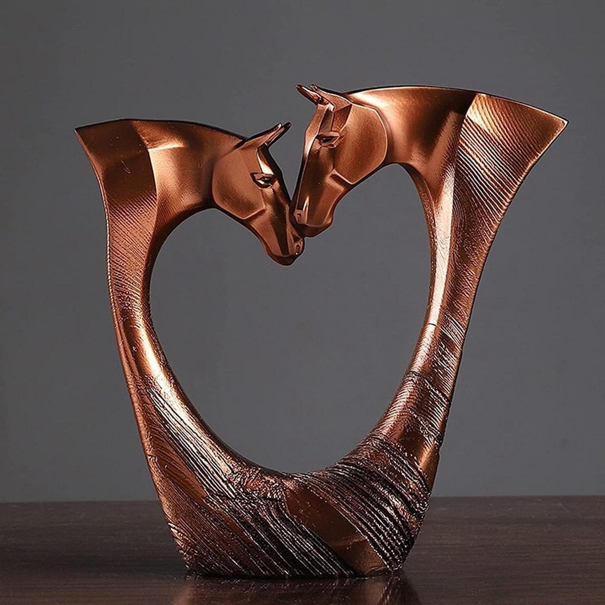 Bronskleurig Paardenhoofd Kunstbeeld - Hartvormig Hars Sculptuur - Hoogte: 31 cm