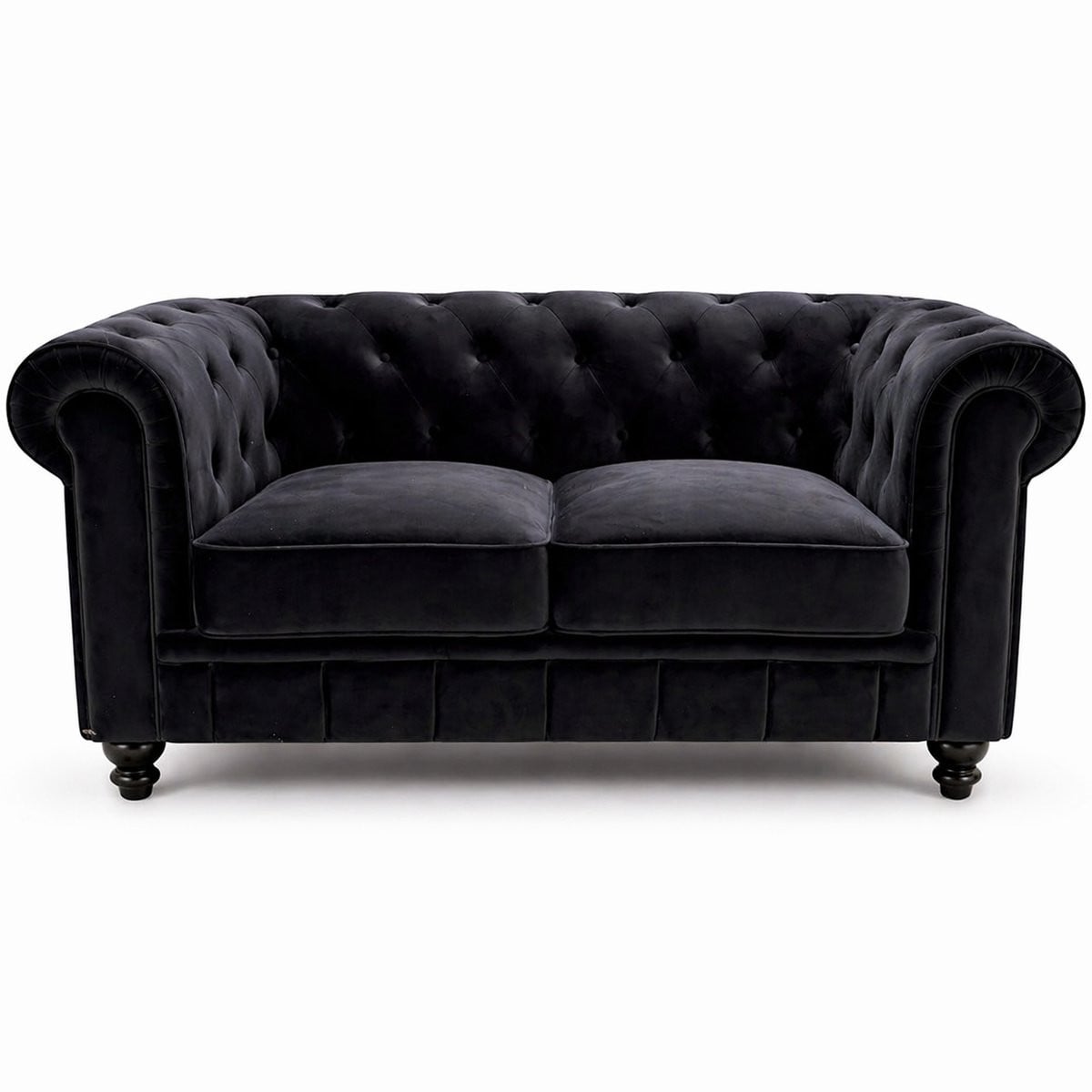 Chesterfield Bank 2 Zits Sofa in Zwart Fluweel Breedte: 152 cm
