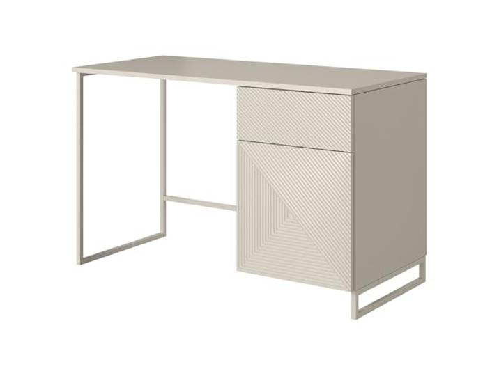 Lomadox Büro Jugendzimmer Schreibtisch Homeoffice mit 120 cm Breite in Kaschmir mit Metallgestell, 1 Schublade und 1 Tür, gerillte Front, grifflos, Push-to-Open