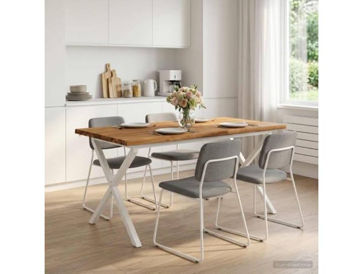 Esstisch aus massivem Akazienholz, 160 x 90 x 75 cm, Natur Lebender Rand, Beine aus verzinktem Stahl, rechteckige Form, Inneneinsatz, moderner minimalistischer Stil, Esszimmer u