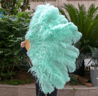 Inspire Picks Luxury Ostrich Feather Folding Fan Large Burlesque Dance & Stage Performance Fan (100130cm) mint Green 100cm 2pcs
