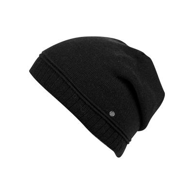 Beanie CAPELLI NEW YORK, Damen, schwarz, Strick, Materialmix, unifarben, Mützen Beanie, Metall-Logo, gerafft, Feinstrick