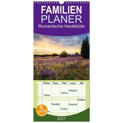 Familienplaner 2027 - Romantische Heideblüte mit 5 Spalten (Wandkalender, 21 x 45 cm) CALVENDO