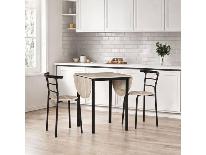 2 chaises Dining Sets combining 47.2 x 23.6 x 29.5 in Chêne MDF and Ensemble repas ovale extensible métal noir et panneau