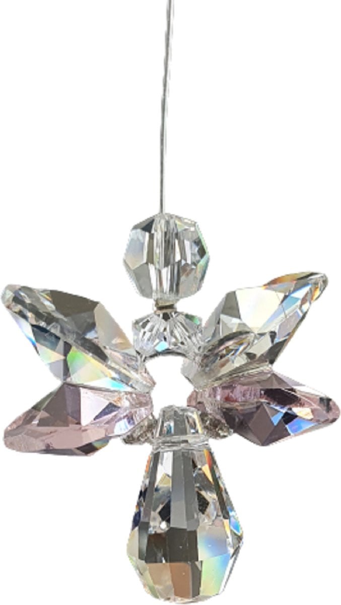 CrystalDesign Geluksengel Roze Raamhanger met Swarovski Kristallen