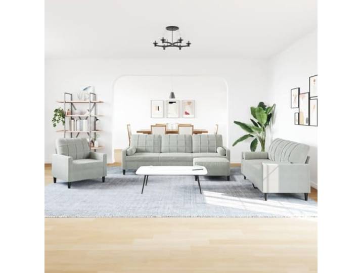 KTHLBRH 4-teiliges Sofa-Set aus hellgrauem Samt mit Kissen Gestell aus robustem Metall, inklusive Fußstütze, Schaumstoffpolsterung, modernes Design