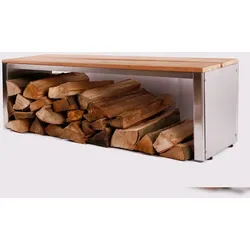 Szagato Sitzbank mit Holzlager 150x30cm, Edelstahl (Holzlagerbank, Bank mit Kaminholz / Brennnholz)