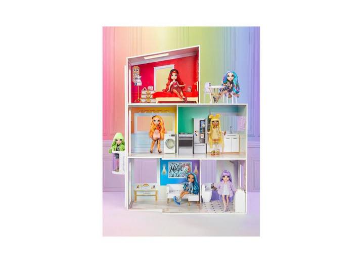 MGA ENTERTAINMENT Puppenhaus MGA Rainbow High 502203EUC, Großes Puppenhaus mit Möbeln, (Holzhaus, 3-stöckiges Haus, 30 Zubehörteile), Aufzug, Dachterrasse, für Kinder ab 4 Jahren