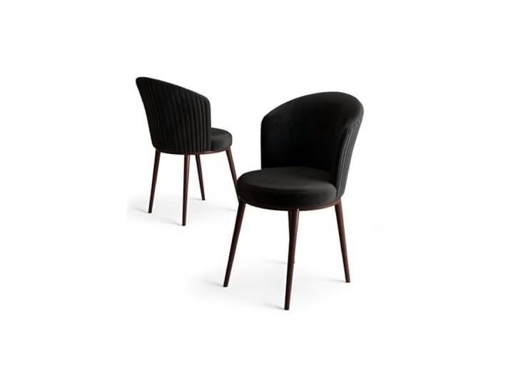 Modern Chair Set (4 Pieces), Black & Brown, 45 x 87 x 41 cm 100% Metal Frame, Plywood Back, Babyface Fabric Stylish & Durable for Home & Hotel