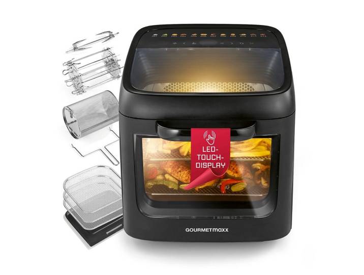 GOURMETmaxx Heißluftfritteuse Heißluftofen mit Panoramadach & Frontfenster, 1800 W, Airfryer,  12,5 l - 12 Programme
