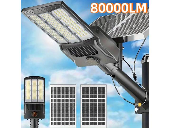 80000LM lumière solaire avec 2 panneaux solaires lampadaire solaire extérieur avec capteur de mouvement applique murale de jardin Parking projecteur solaire