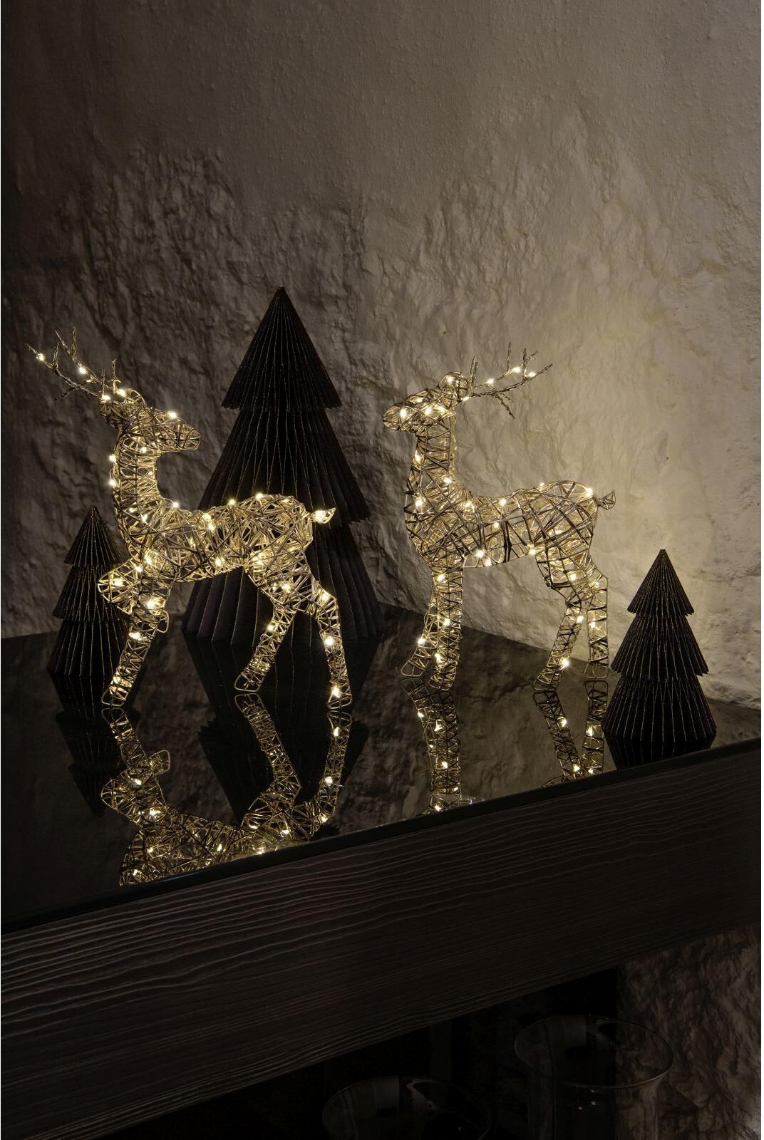 STT LED Dekofigur "reindeer, 30", gold (goldfarben), H: 46cm, Leuchten, LED Dekofigur goldfarben H: 46cm