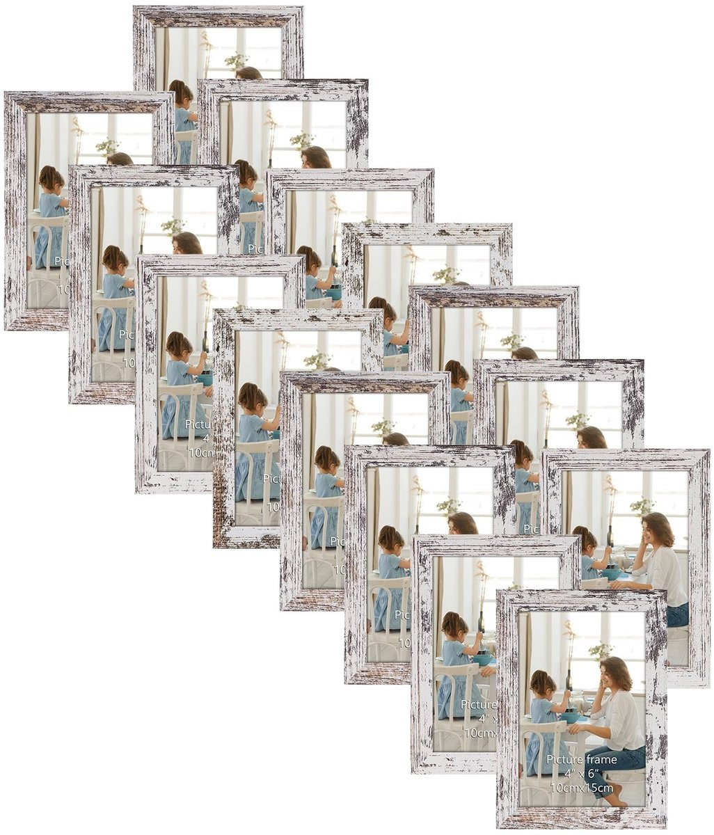 Omgoods Set van 15 Vintage Witte Fotolijsten voor Decoratie, 10x15 cm