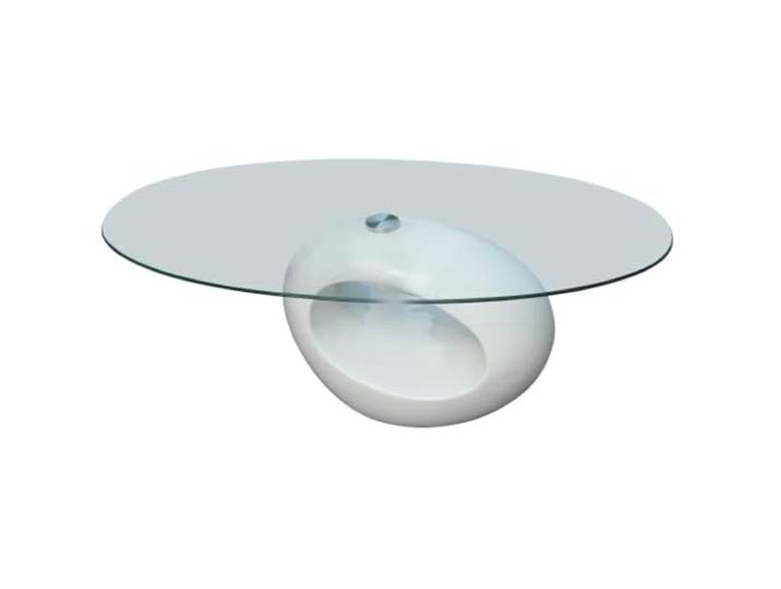 Ovaler Couchtisch mit Glasplatte, Hochglanz Weiß, Moderner Wohnzimmertisch Temperiertes Sicherheitsglas, vielseitig nutzbar, organische Form, pflegeleichte Oberfläche