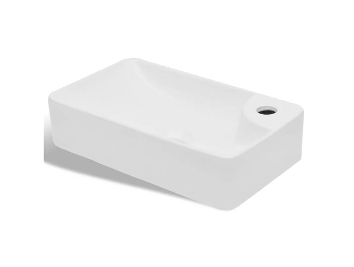 vidaXL Waschbecken mit Hahnloch 44/25/10 cm aus Keramik Weiß, Rechteckig, 44x10x25 cm, Badezimmer, Waschbecken & Armaturen, Waschbecken