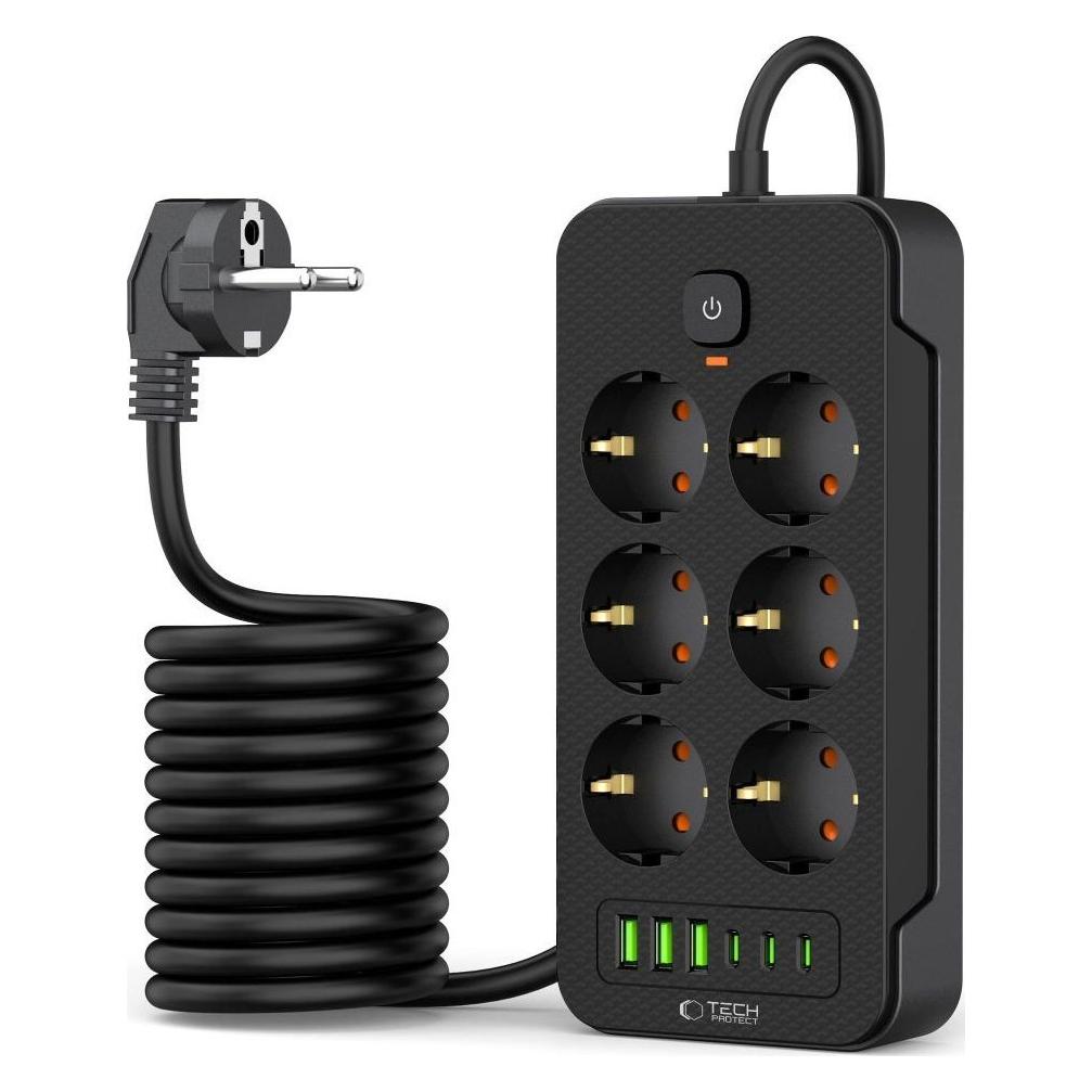 Tech-Protect PC6X6 Power Strip (12x, USB-A, USB-C, 2 m) (177791)