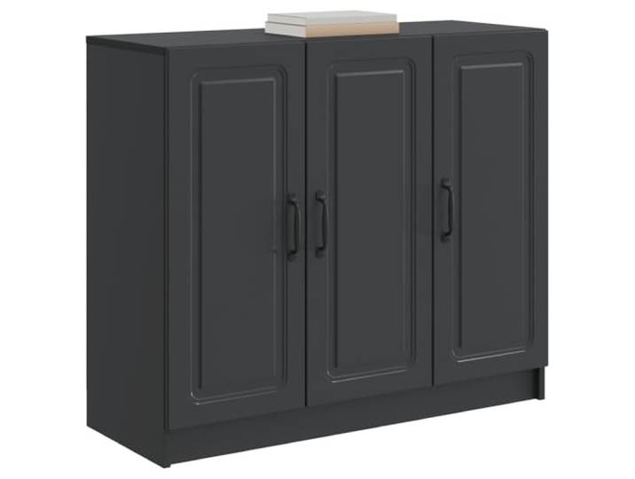 KTHLBRH Sideboard schwarz 89 x 34,5 x 77 cm Ingenieurholz 3 Türen mit Scharnieren 90°, Griffe aus Metall, große Aufbewahrung, einfache Wartung