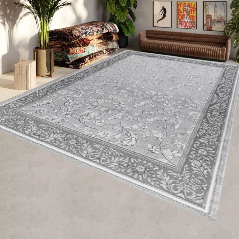 Metro Floral Dhurrie Indoor / Outdoor Area Rug Grey Round 120 cm