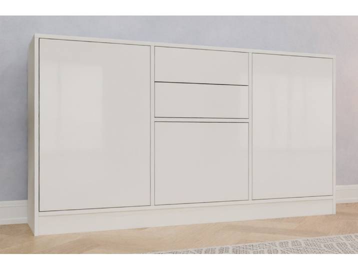Highboard nach Maß - Lackiertes Glas Schneeweiß glänzend - 93x170x36cm - Individuell konfigurieren
