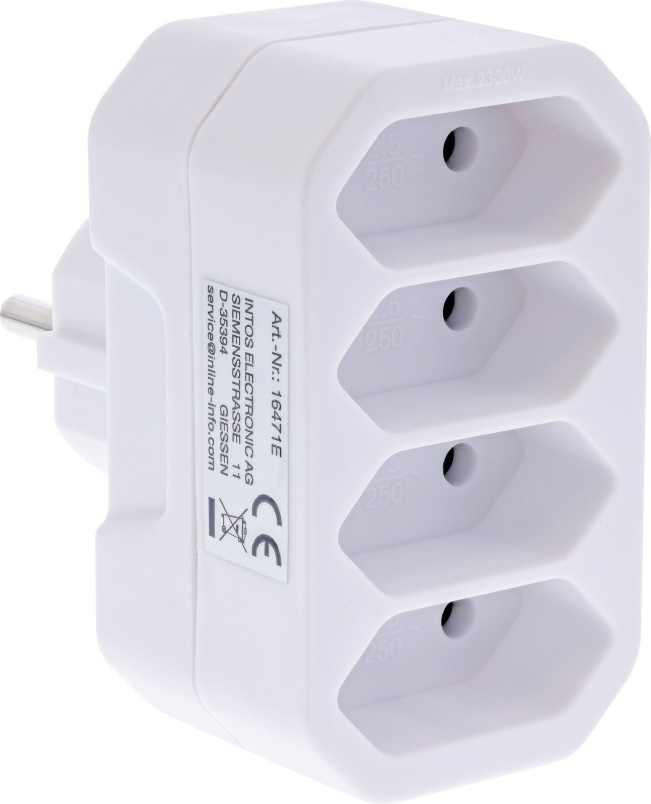 InLine stekkeradapter met 4x Euro-stopcontact, wit