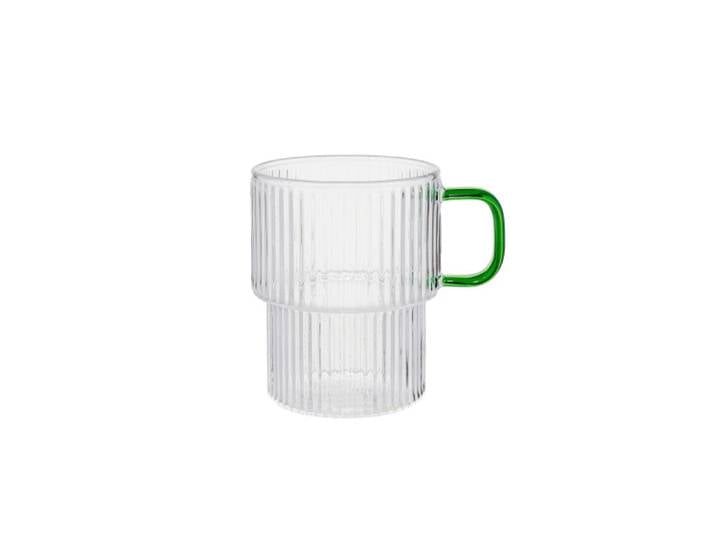 Verre à latte rainuré avec anse verte CHiATO, 300 ml – transparent