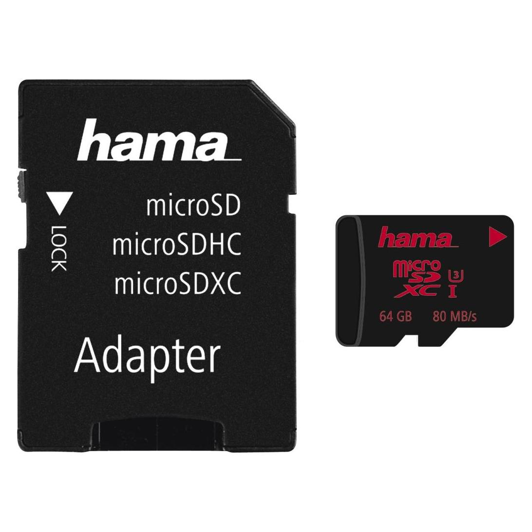 Hama microSDXC 64GB UHS Speed C3 UHS-I 80MB/s + Adapter/Foto (64 GB, microSDXC, UHS-I) (00213115)