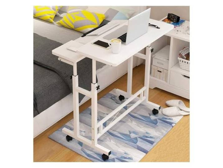 ENSDIEPLS Überbetttisch aus Stahl und MDF Mehrfarbig, 80 x 40/58 cm, Nachttisch und Heimbüro: for vielseitigen Einsatz(White,80x58cm)