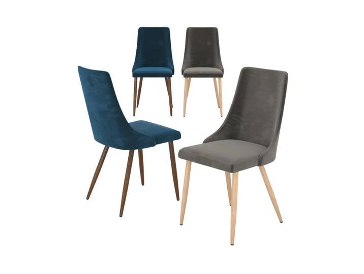 Pack 4 chaises en velours gris et bleu