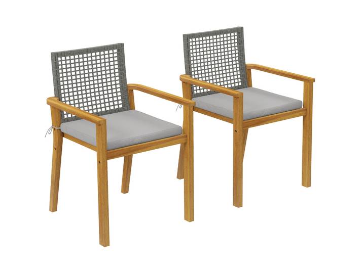 Ensemble de 2 chaises de jardin en bois Outsunny avec coussins amovibles