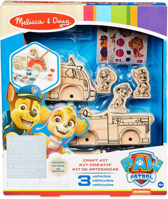 Melissa & Doug PAW Patrol Wooden Vehicle Craft Kit for Kids, Ages 4-7, Includes 3 Vehicles, 3 Pup Figures, Paints, and Stickers