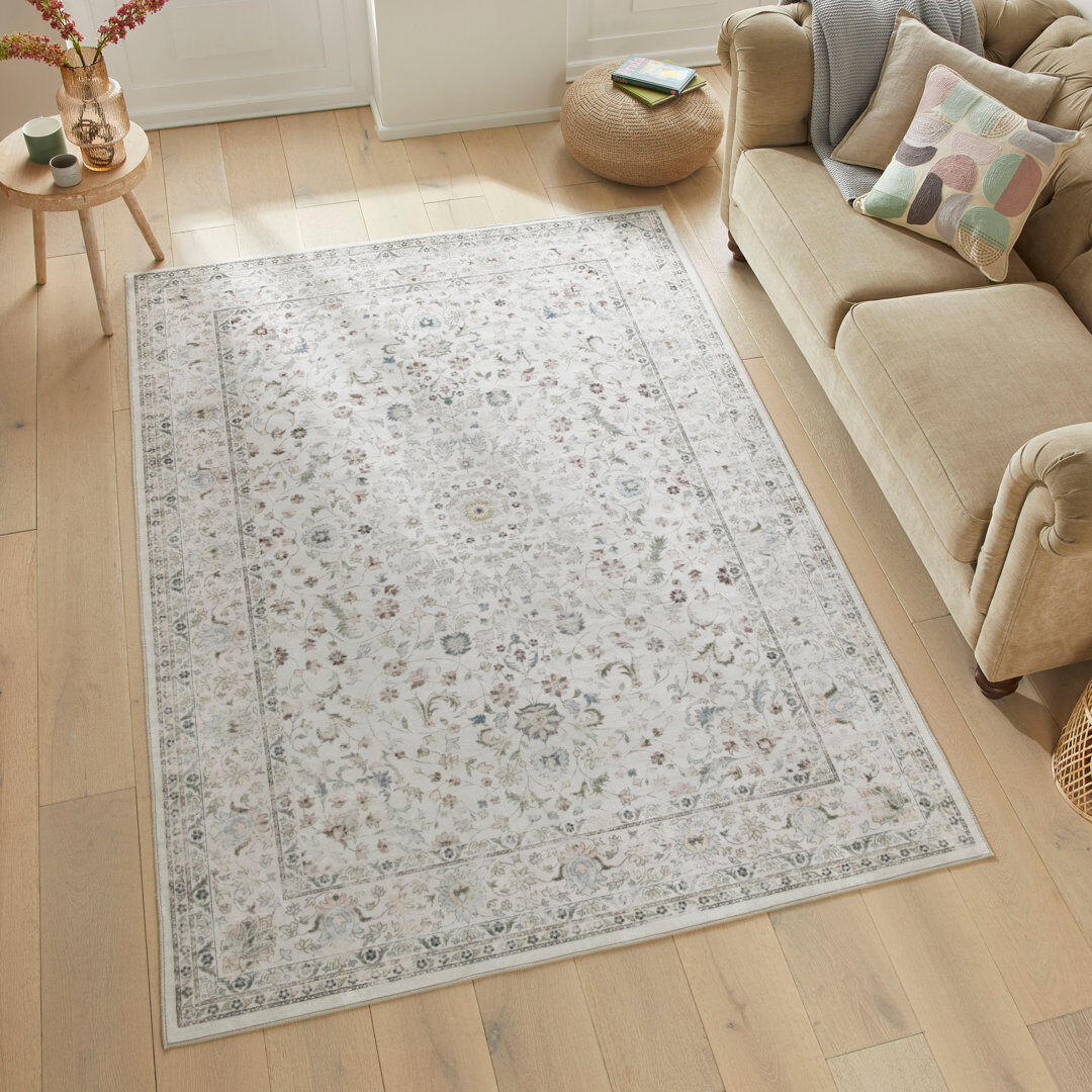 East Urban Home Traditional Cream Washable/Stain Guarded Area Rug Cream Rectangle 160 x 230 cm