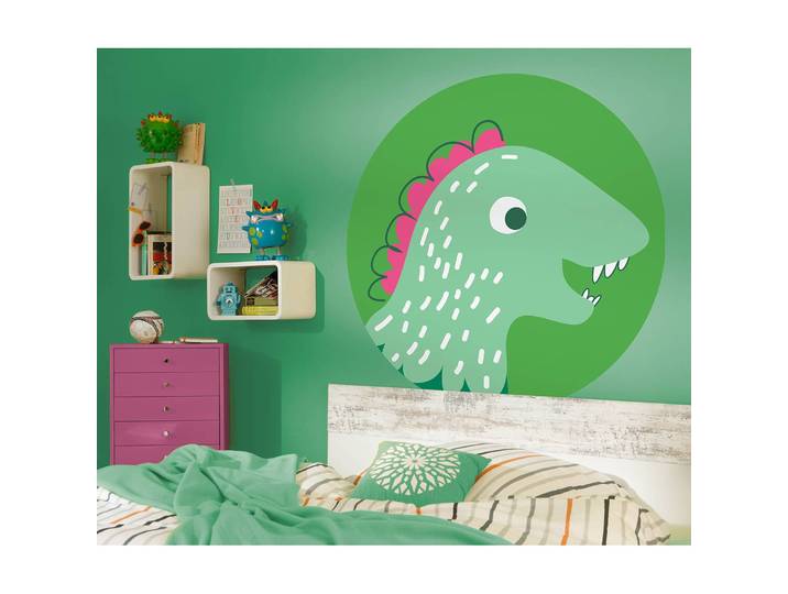 Papier peint intissé Little Dino Tyranno 128 x 128cm Vert