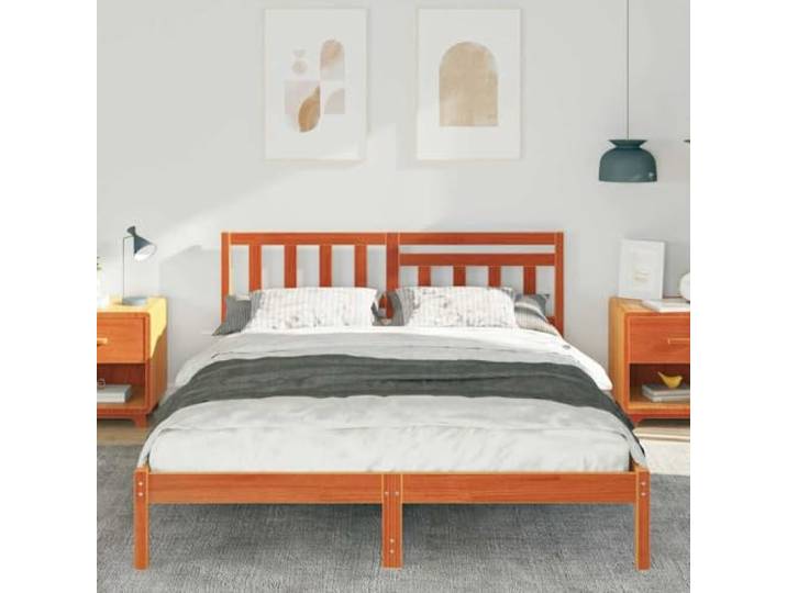 KTHLBRH Bettgestell Kiefer massiv braun gewachst 160 x 200 cm Lattenrost, minimalistisches Design, einfache Montage, Unterstützung für Kingsize-Betten