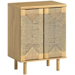 HOMCOM Sideboard Boho 2 handgewebte Seiltüren verstellbares Regal Push-to-Open Holzbeine 60x40x78cm Eiche