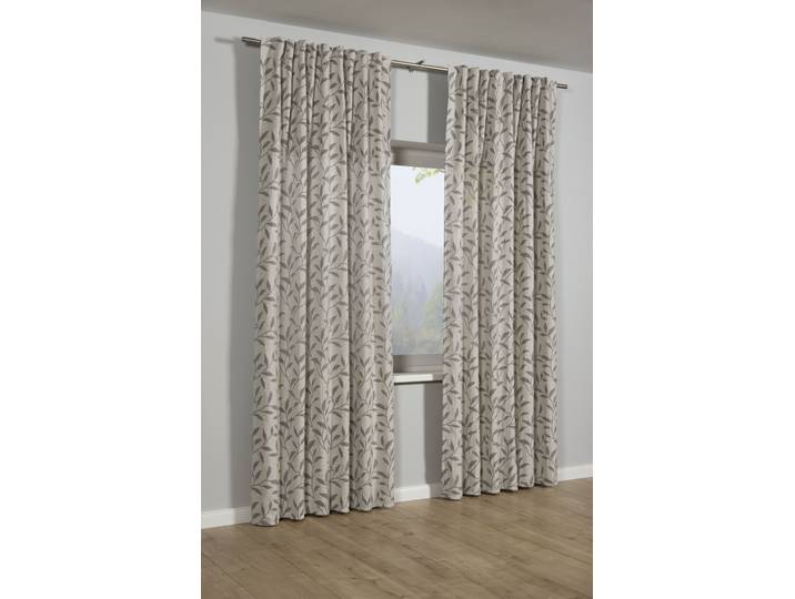 Gardine SEHLBACH Schal Jacquard Ranke Gr. 1, beige, B:140cm H:245cm, Leinen, Polyester, Gardinen, Gardine, mit Gardinenband und verdeckten Schlaufen