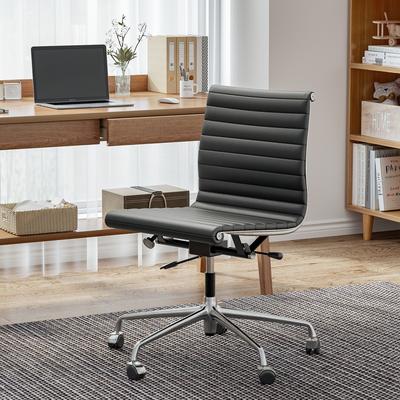 echamp Mid Century Top Grain Genuine Leather Ergonomic Armless Office Swivel Chair