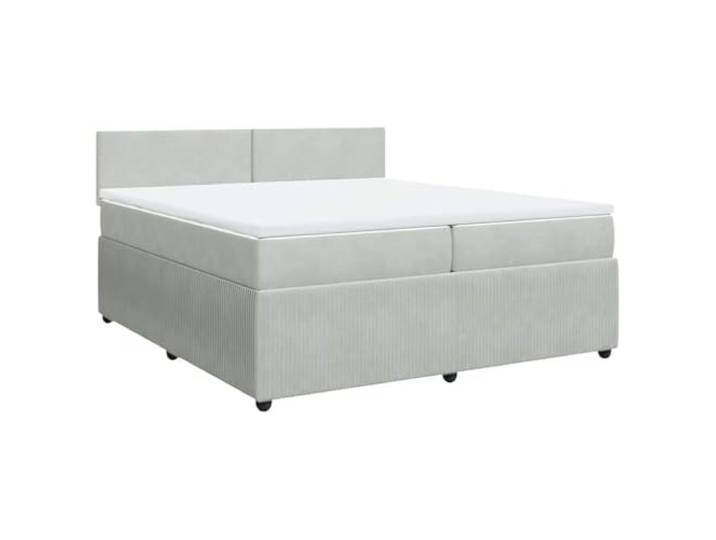 PUGYNBK Boxspringbett aus Samt, Hellgrau, 200 x 200 cm Taschenfederkernmatratze, abnehmbarer Matratzenschoner, Lattenrost, atmungsaktive Unterstützung