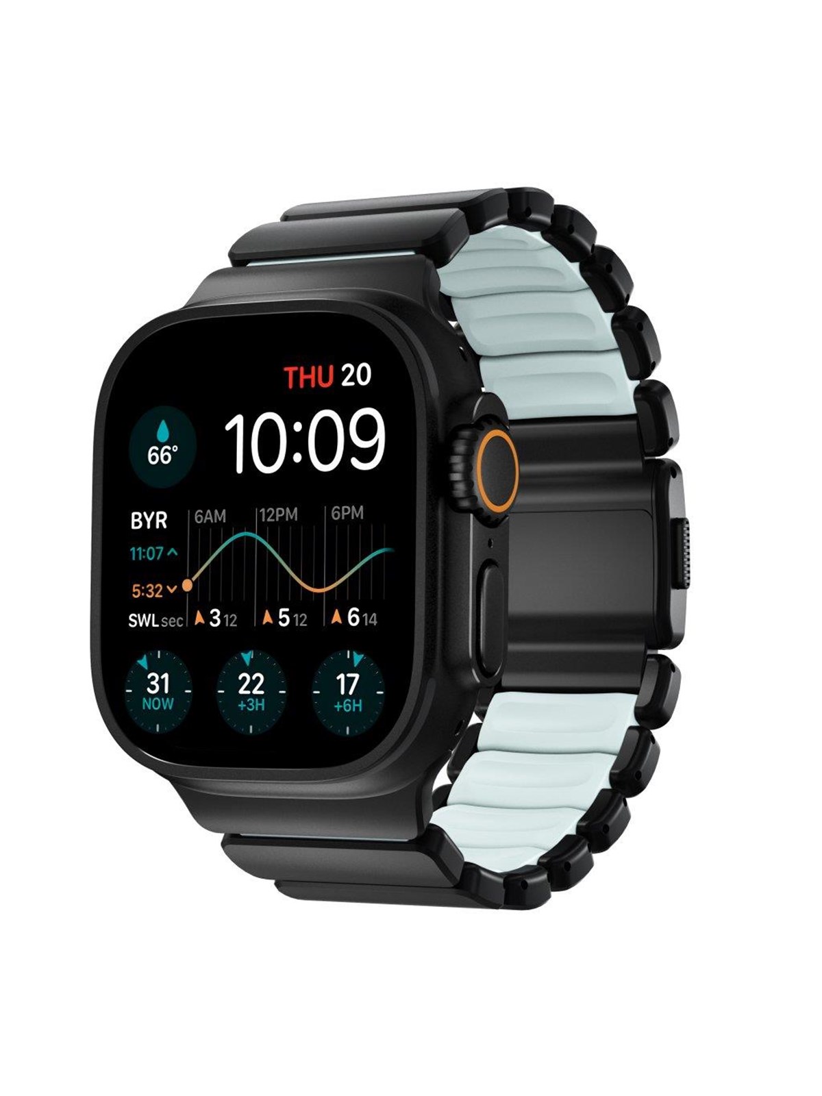 Nomad Stratos Band - 49mm | Black Titanium | Icy Blue Glow FKM
