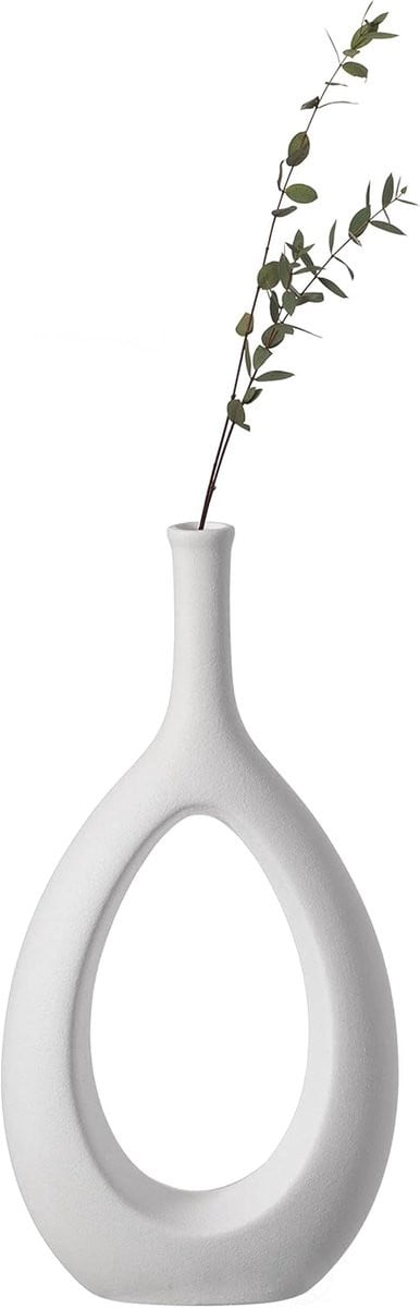 Wit Keramische Vaas met Unieke Vorm, Hoogte: 30,48 cm