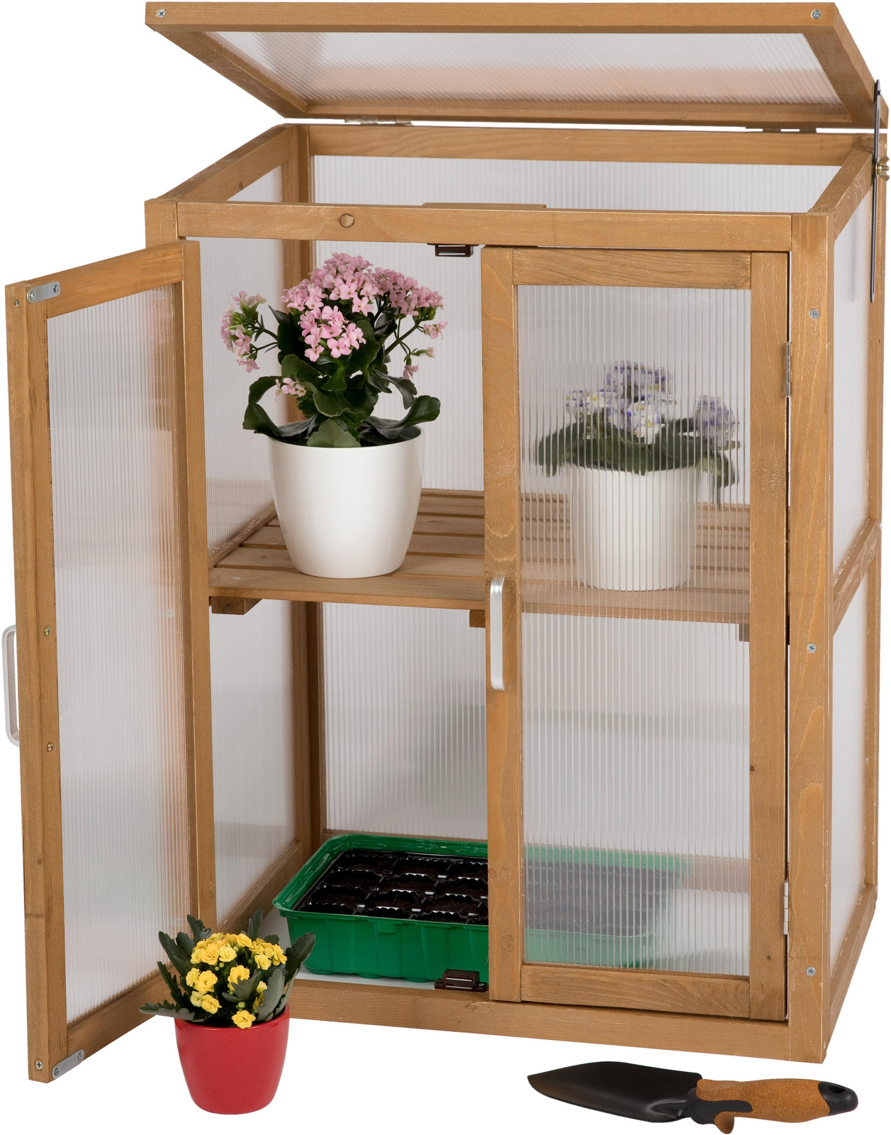 needs&wants Mini-kas, winterbestendig houten kweekkas voor balkon, tuin of binnen, bruin