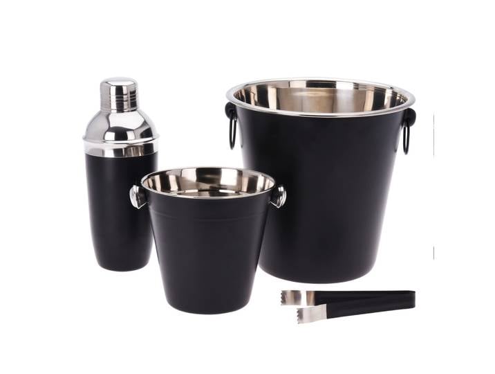 Cocktail Shaker Set Edelstahl 4-teilig schwarz/silber